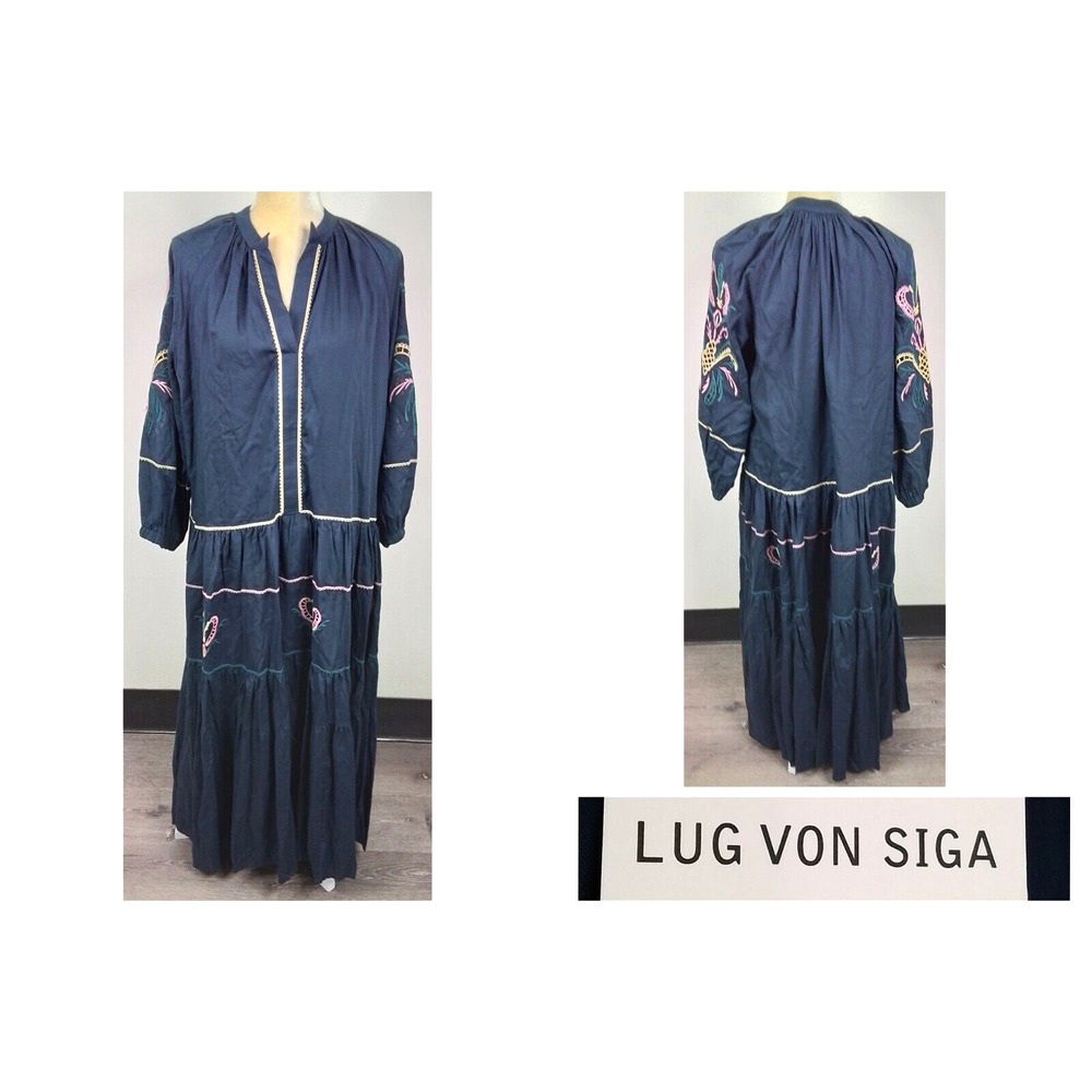 Lug Von Siga Dress Women's Size 36 Navy Blue w/ Embroidery NWT #W3597